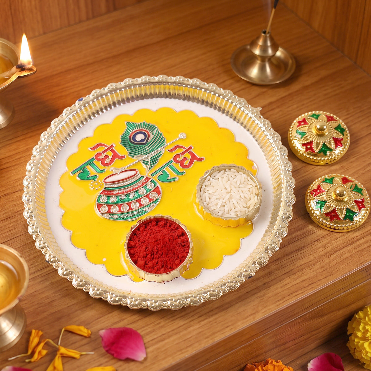 Traditional Kumkum Pooja Thali Set For Puja Rituals And Festivals (1 Pc)