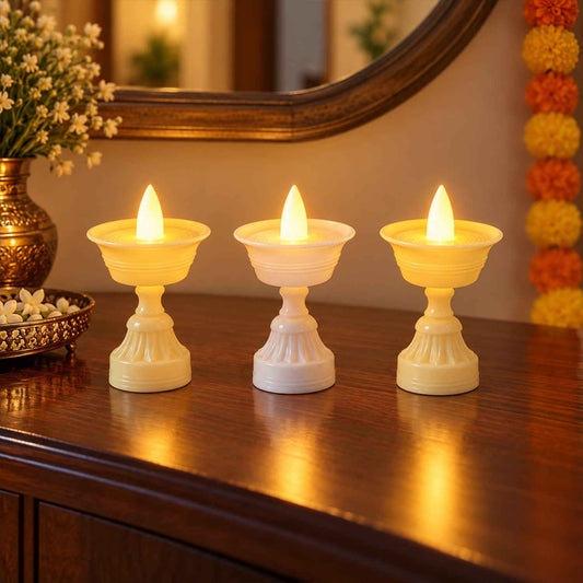Flameless Led Decorative Diyas For Diwali Puja And Home Lighting (3 Pc Set)