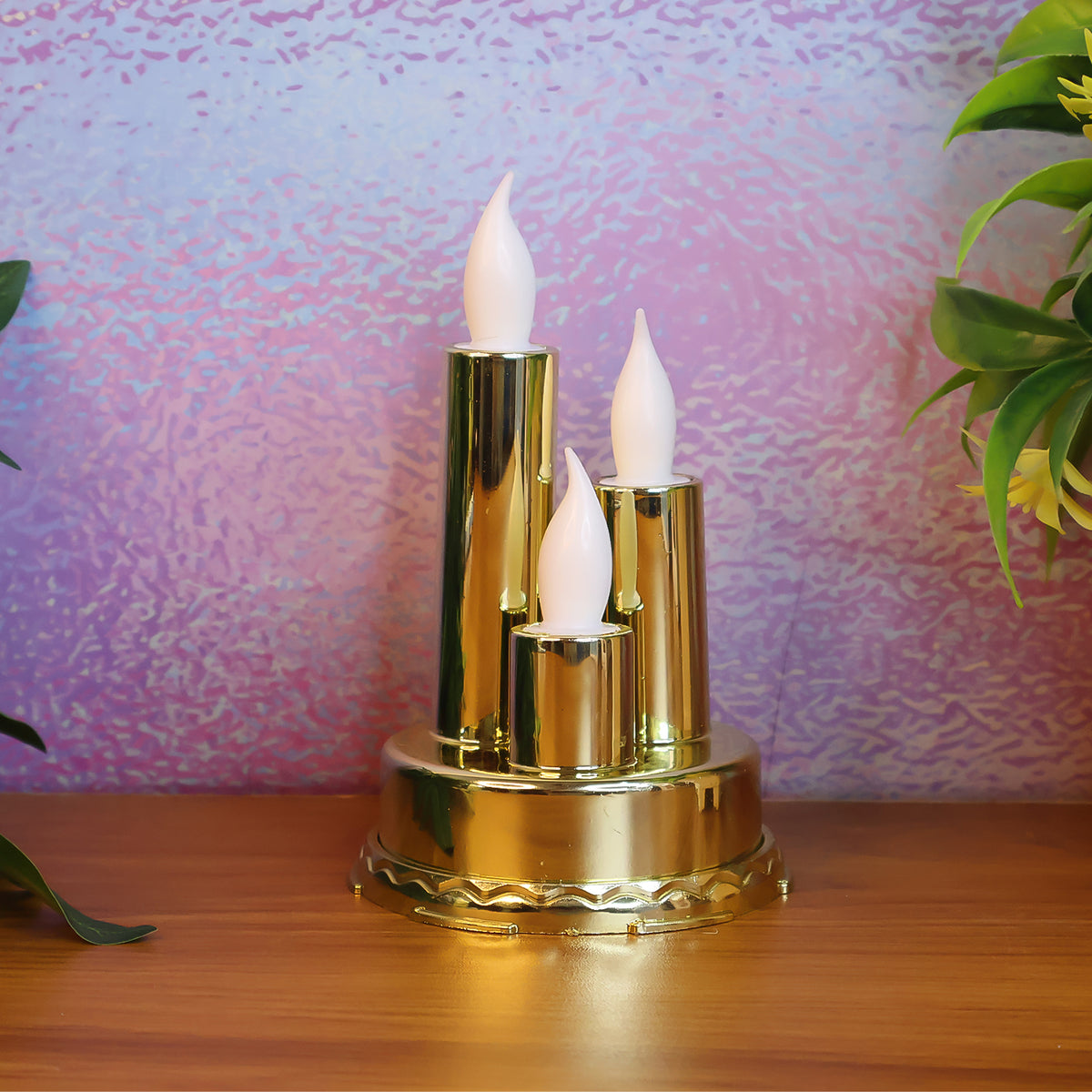 Led Flameless Candle Lamp With Triple Candle Design (1 Pc)