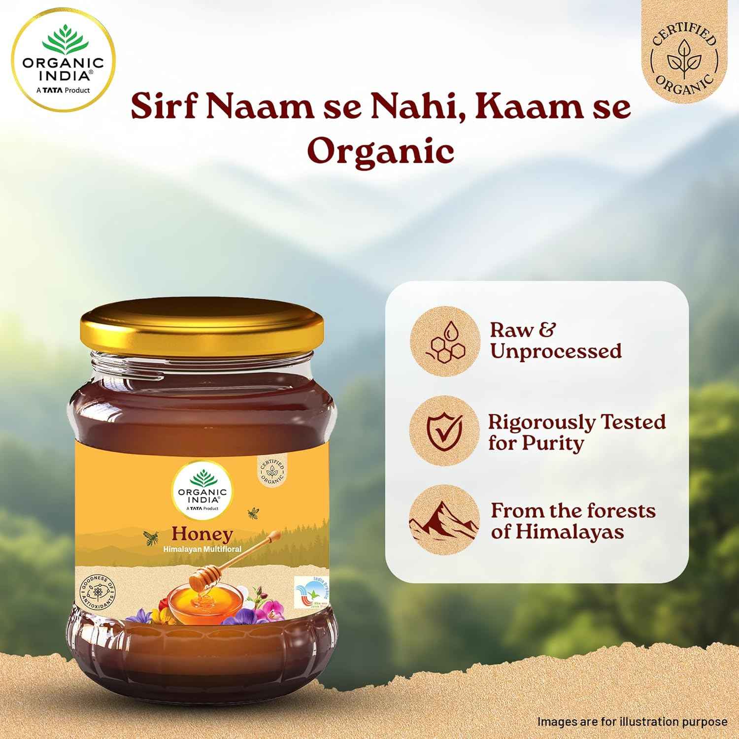 ORGANIC INDIA Himalayan Multi Floral Honey 250g, Raw & Unprocessed, Natural & Organic, Sourced From the Shivalik Range of the Himalayas, Rich in Nutrients, Antioxidants