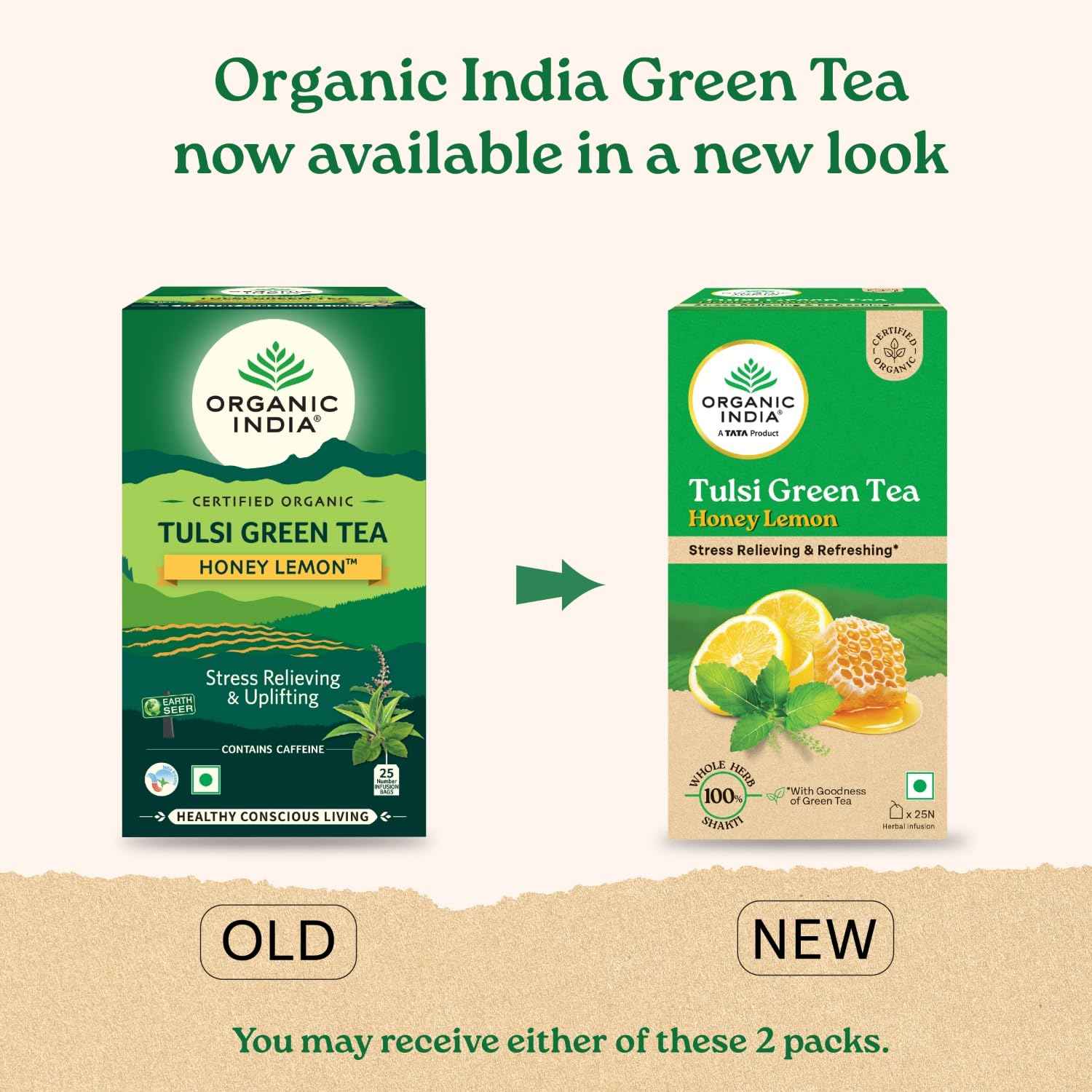 ORGANIC INDIA Tulsi Green Tea Honey Lemon - 25 Tea Bags,