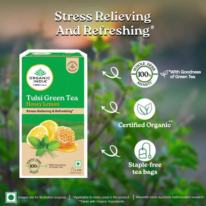 ORGANIC INDIA Tulsi Green Tea Honey Lemon - 25 Tea Bags,