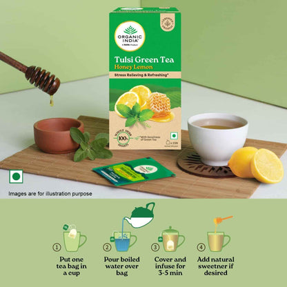 ORGANIC INDIA Tulsi Green Tea Honey Lemon - 25 Tea Bags,