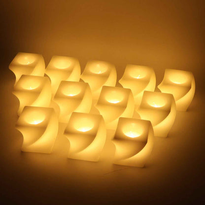 Set Of 12 Led Flameless Decorative Candles  Square Shape Tealight Lamps