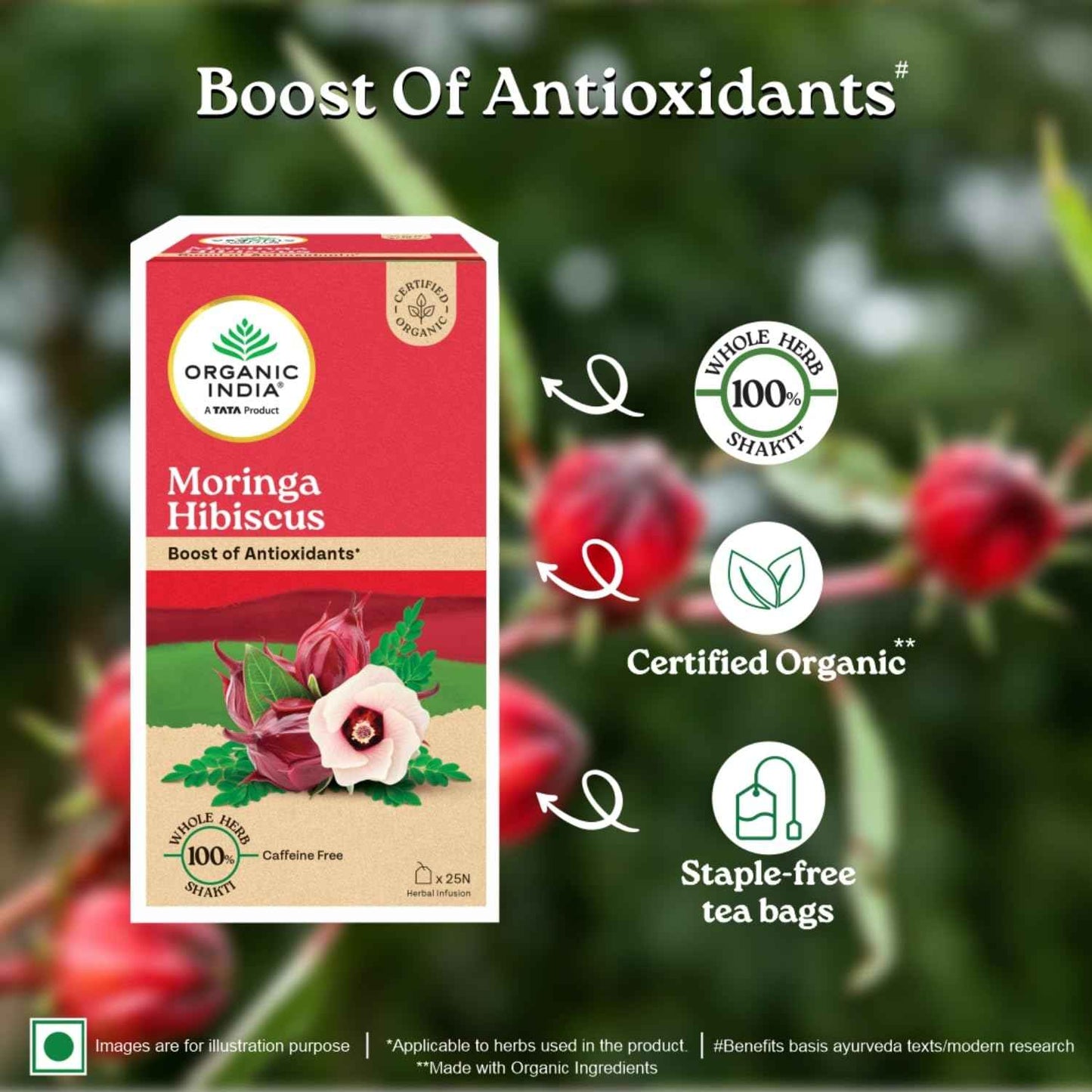 Organic India Moringa Hibiscus Infusion, 25 Tea  Bags
