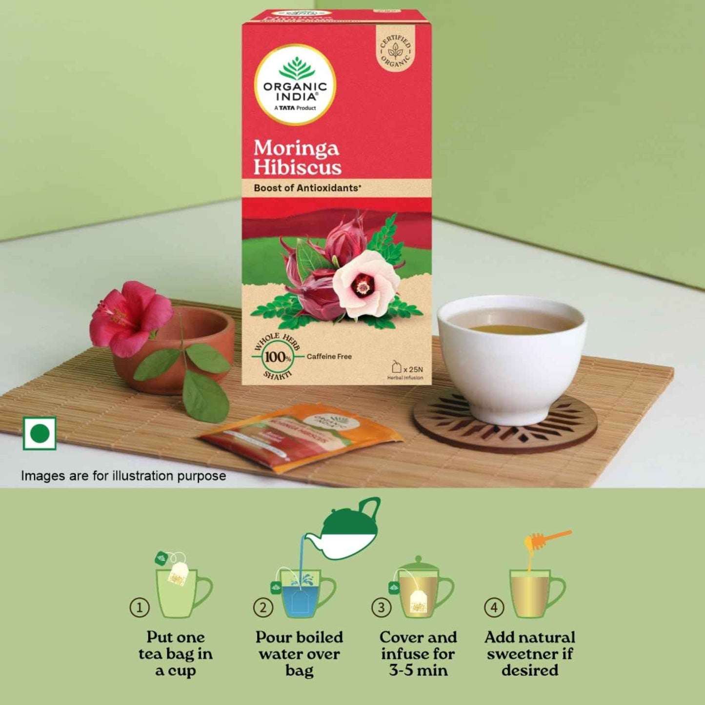 Organic India Moringa Hibiscus Infusion, 25 Tea  Bags