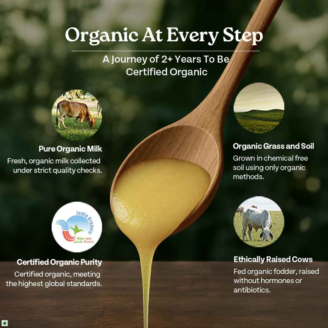 Organic India Pure Cow Ghee, 500ml | Labs Tested on 250+ Parameters | Certified Organic | Glass Bottle |