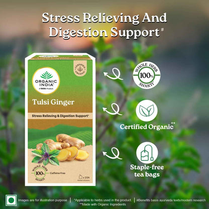 Organic India Tulsi Ginger - 25 Tea Bags,