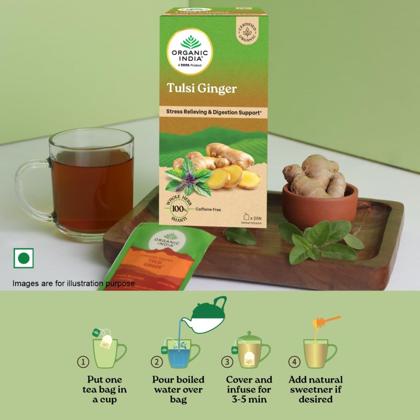 Organic India Tulsi Ginger - 25 Tea Bags,