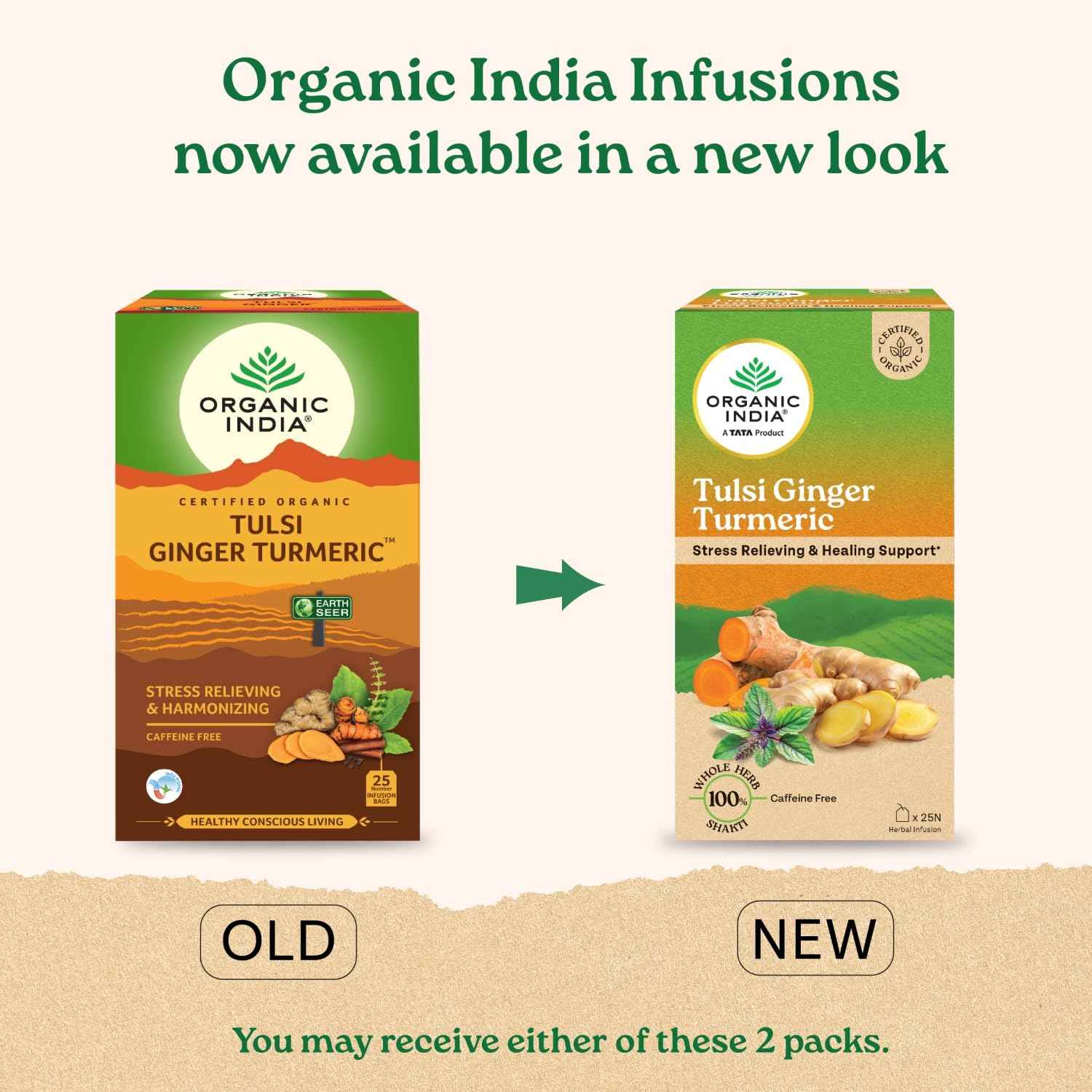 Organic India Tulsi Ginger Turmeric - 25 Tea Bags,