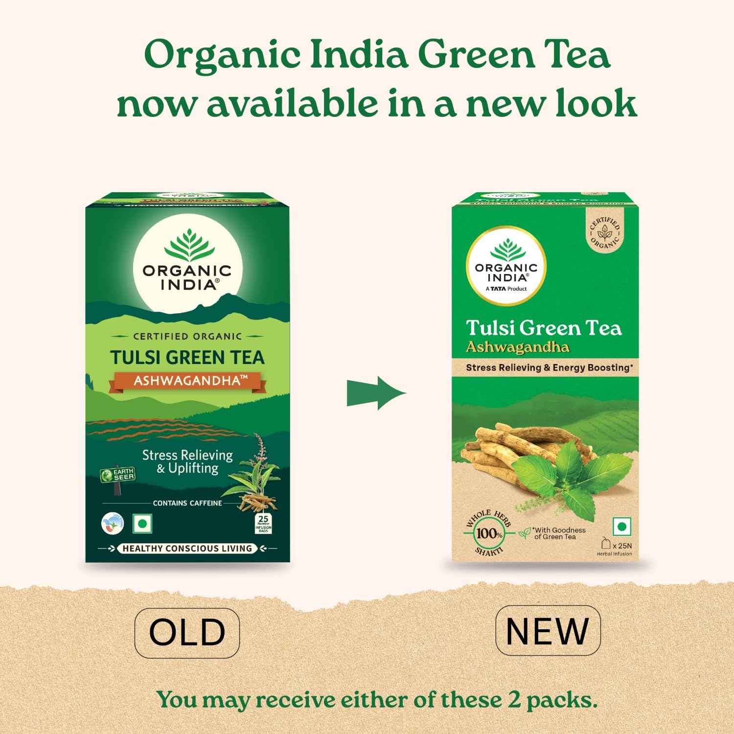Organic India Tulsi Green Tea Ashwagandha - 25 Tea Bag
