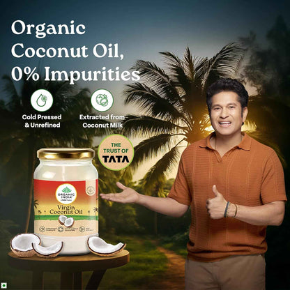 Organic India Virgin Coconut Oil, 500ml  Labs Tested on 250+ Parameters  Certified Organic Cold Pressed