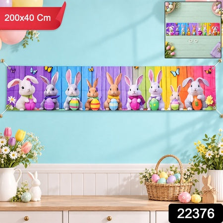 Easter Bunny And Egg Decoration Backdrop Curtain For Walls And Porch (200x40 Cm)