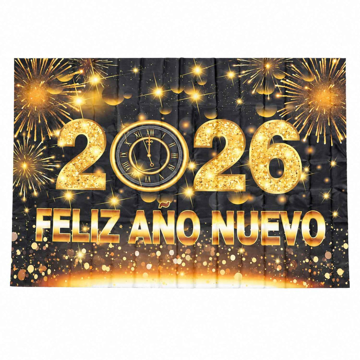 2026 New Year Party Backdrop Curtain Black And Gold (210x150 Cm)