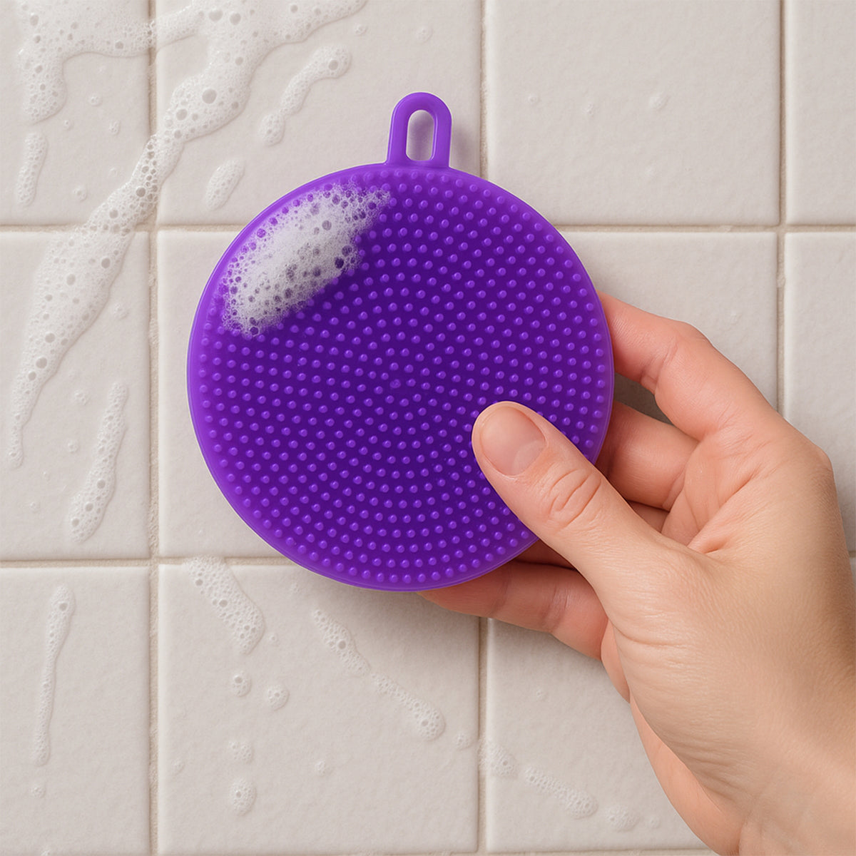 Purple Silicone Dish Scrubber Sponge Mildew Free Non Stick Heat Resistant