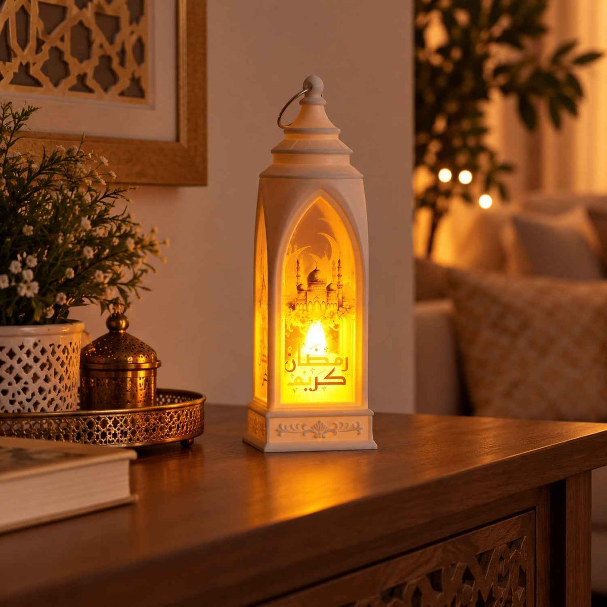 Ramadan Flameless Led Candle Lantern For Hanging And Table Decor (3 Pc)