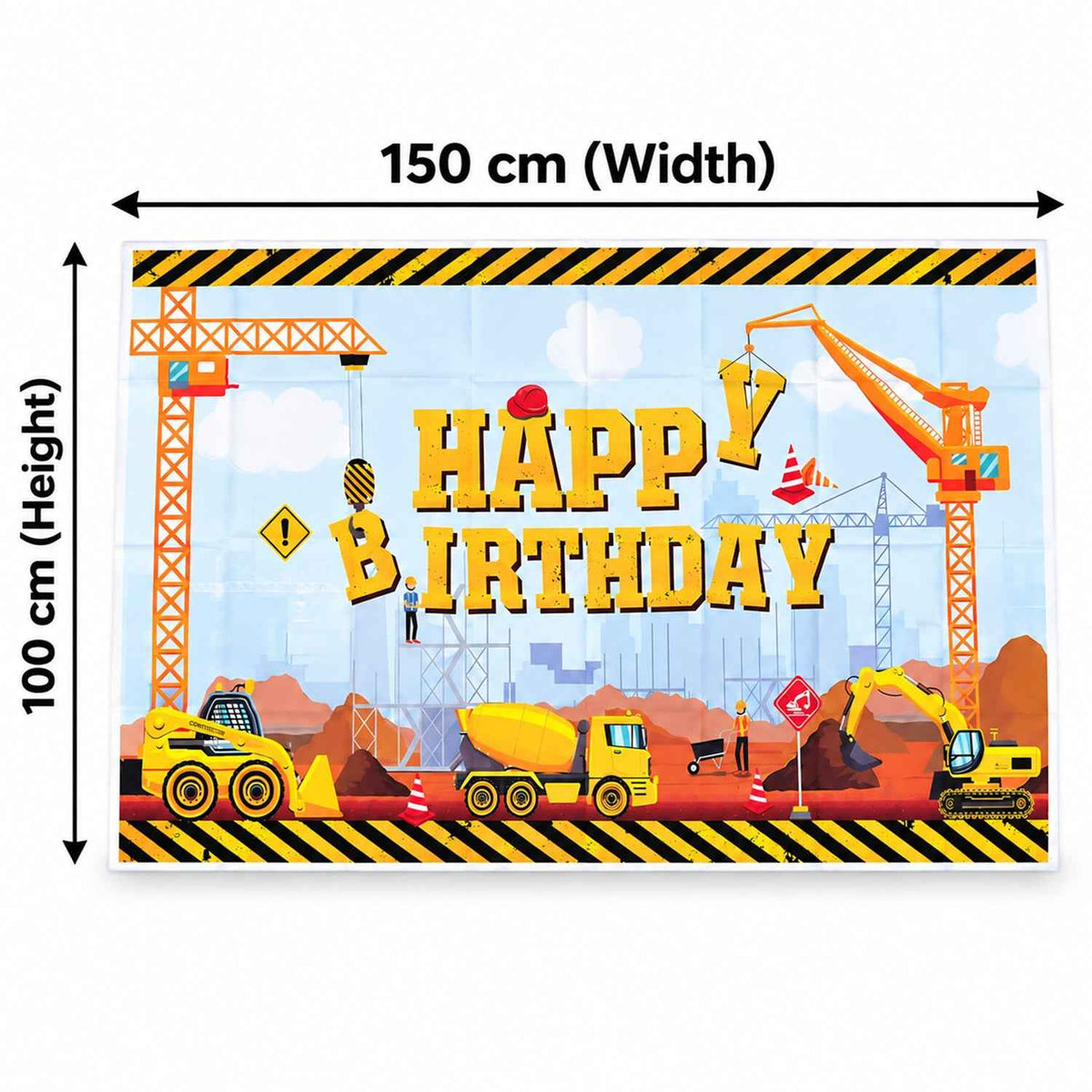 Construction Theme Happy Birthday Backdrop Curtain For Kids Parties (150x100 Cm)