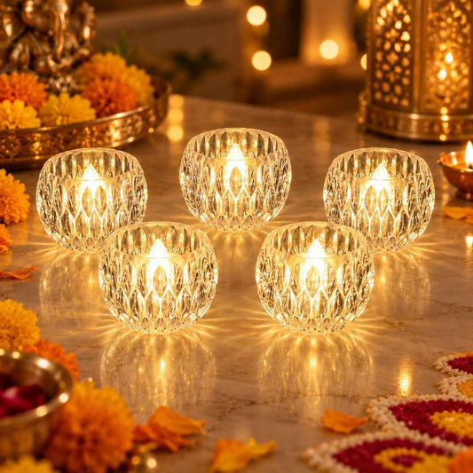 Crystal Style Led Decorative Candles For Festive Tabletop Decor (5 Pc Set)