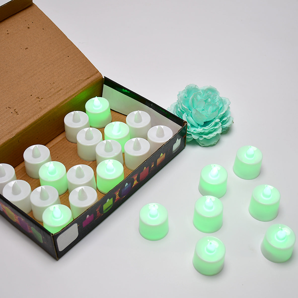 6635 Green Flameless Led Tealights Smokeless Plastic Decorative Candles - Led Tea Light Candle For Home Decoration (Pack Of 24)