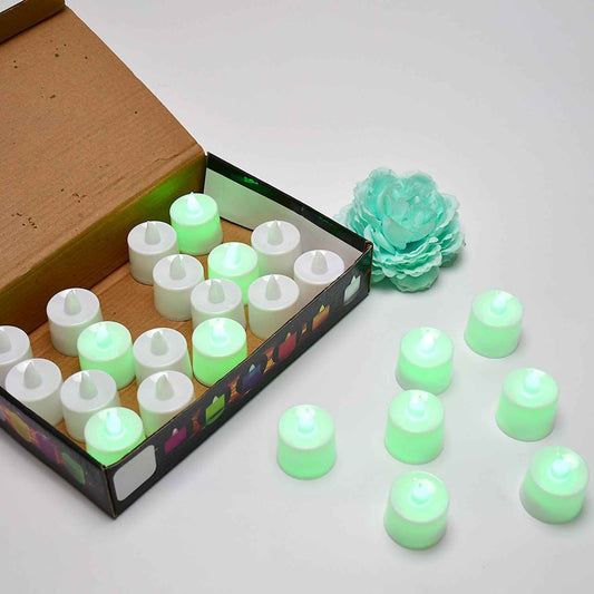 6635 Green Flameless Led Tealights Smokeless Plastic Decorative Candles - Led Tea Light Candle For Home Decoration (Pack Of 24)
