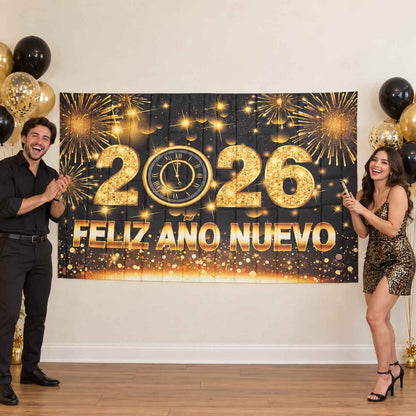 2026 New Year Feliz Ao Nuevo Backdrop Curtain For Party Wall Decor (180x120 Cm)