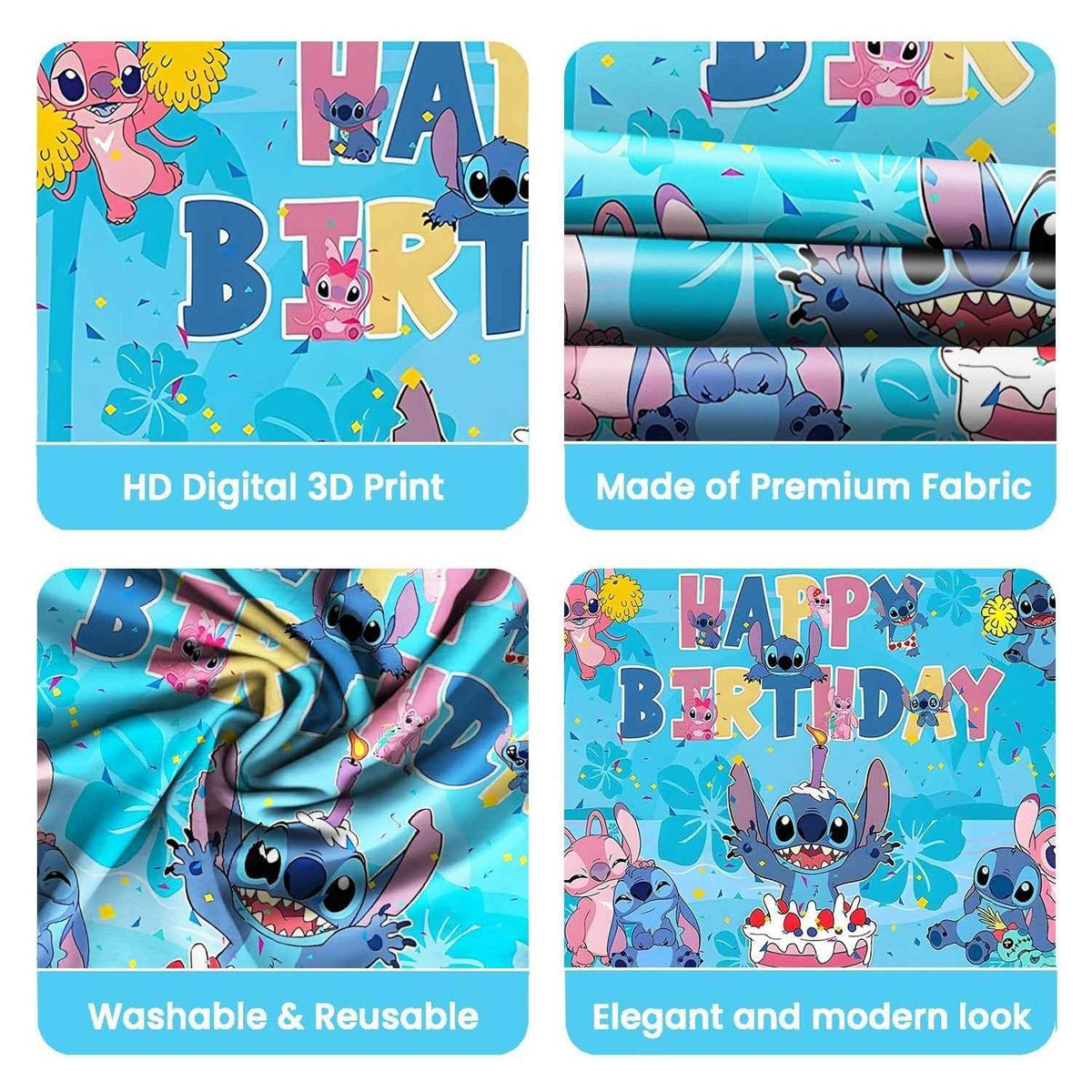 Cartoon Happy Birthday Backdrop Curtain For Kids Party Photo Decor (180x135 Cm)