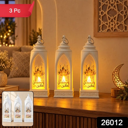 Ramadan Flameless Led Candle Lantern For Hanging And Table Decor (3 Pc)