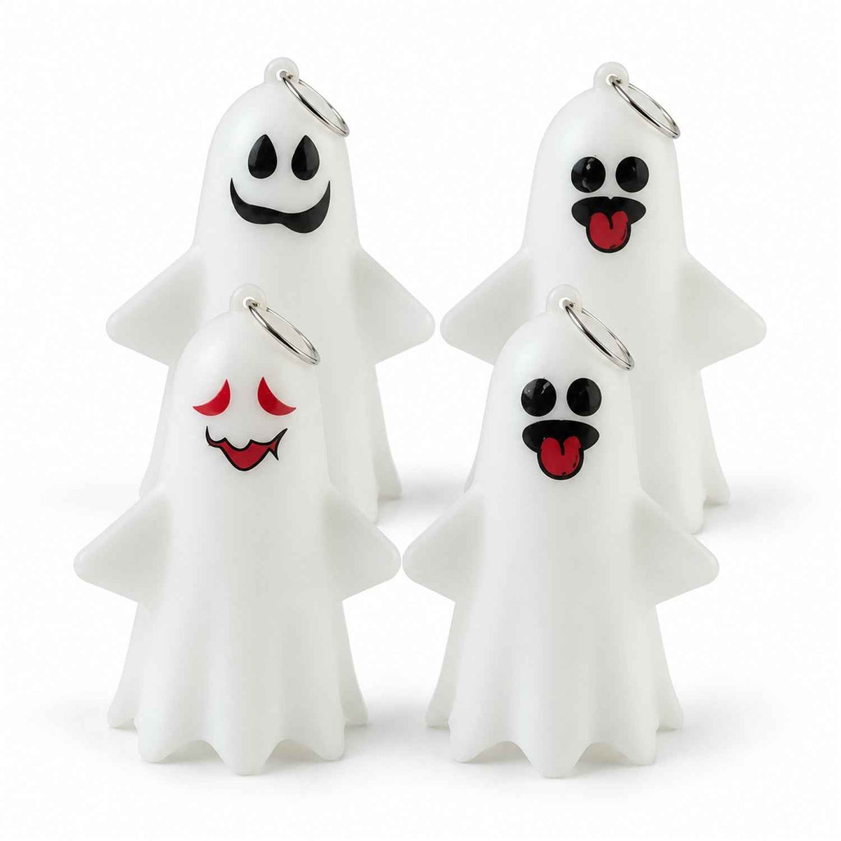 Cute Ghost Led Night Lamps With Hanging Rings For Halloween Decor (4 Pc Set)