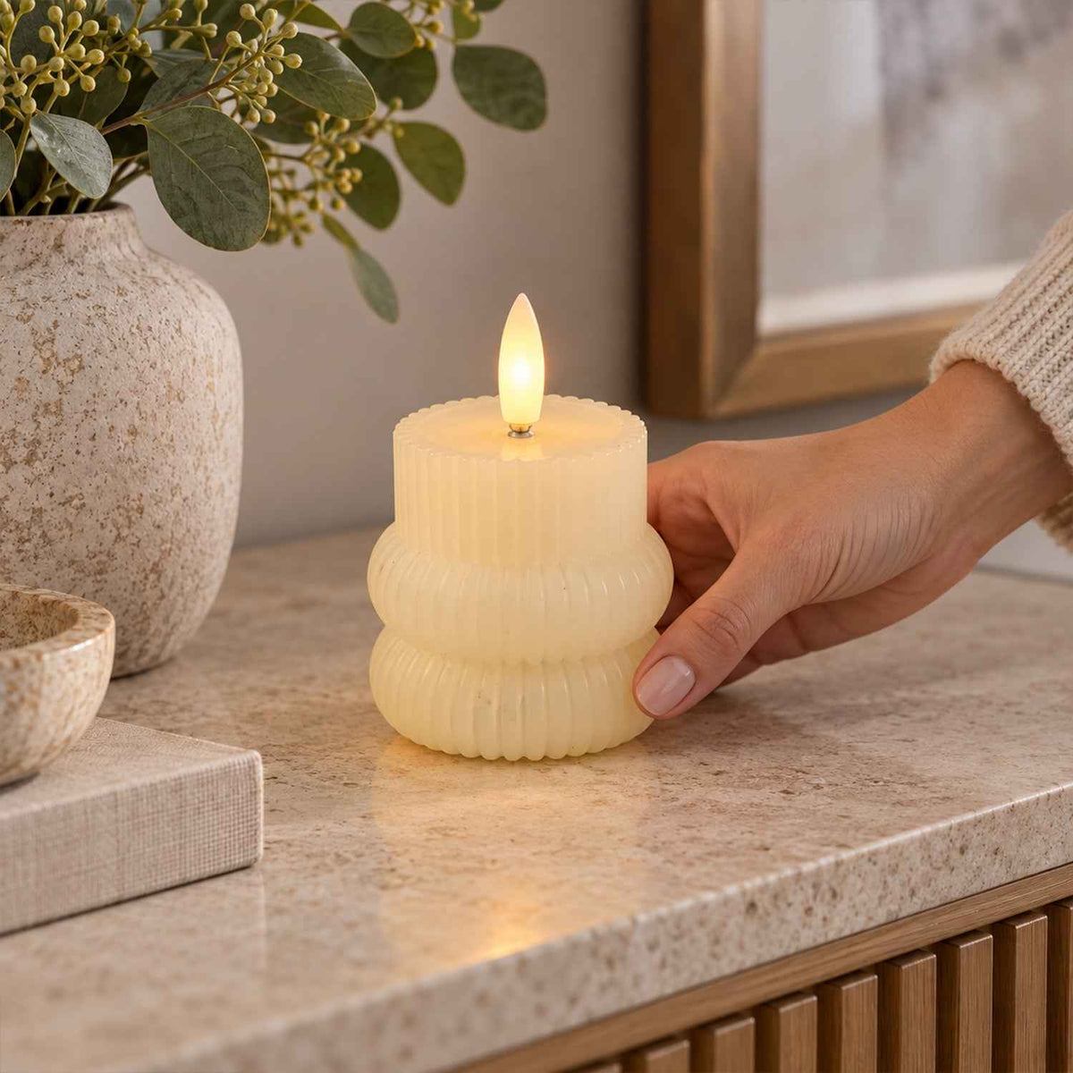 Ribbed Flameless Led Candle For Table And Home Decoration (5 Pc)