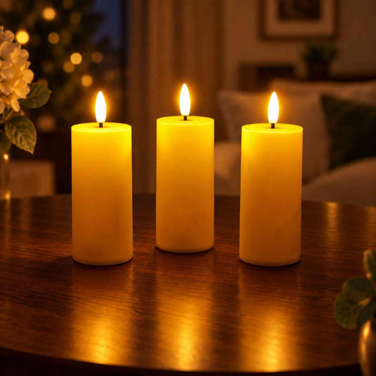 Smooth Flameless Led Pillar Candle For Festive Table And Home Decor (3 Pc)
