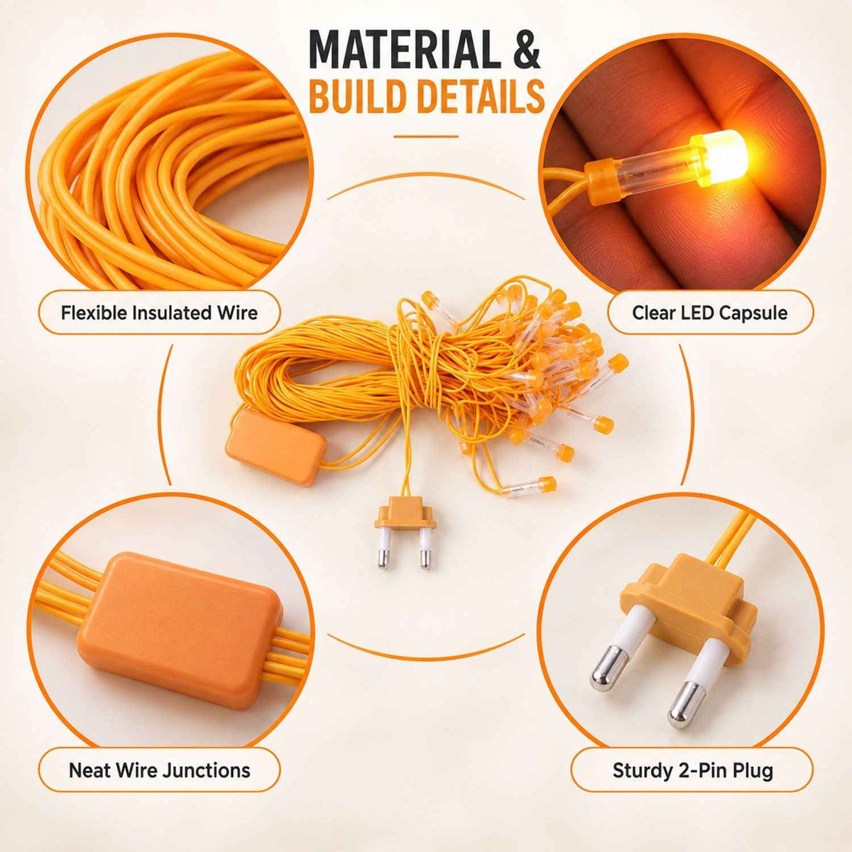 Orange Led Curtain String Lights For Festival And Party Decor (10 Mtr)