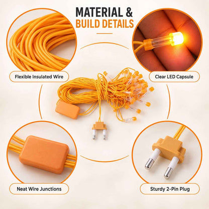 Orange Led Curtain String Lights For Festival And Party Decor (10 Mtr)