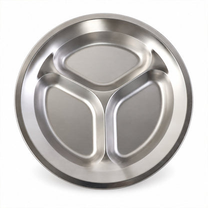 Stainless Steel 3 Compartment Plate For Meals And Snacks (1 Pc 25.5 X 25.5 Cm)