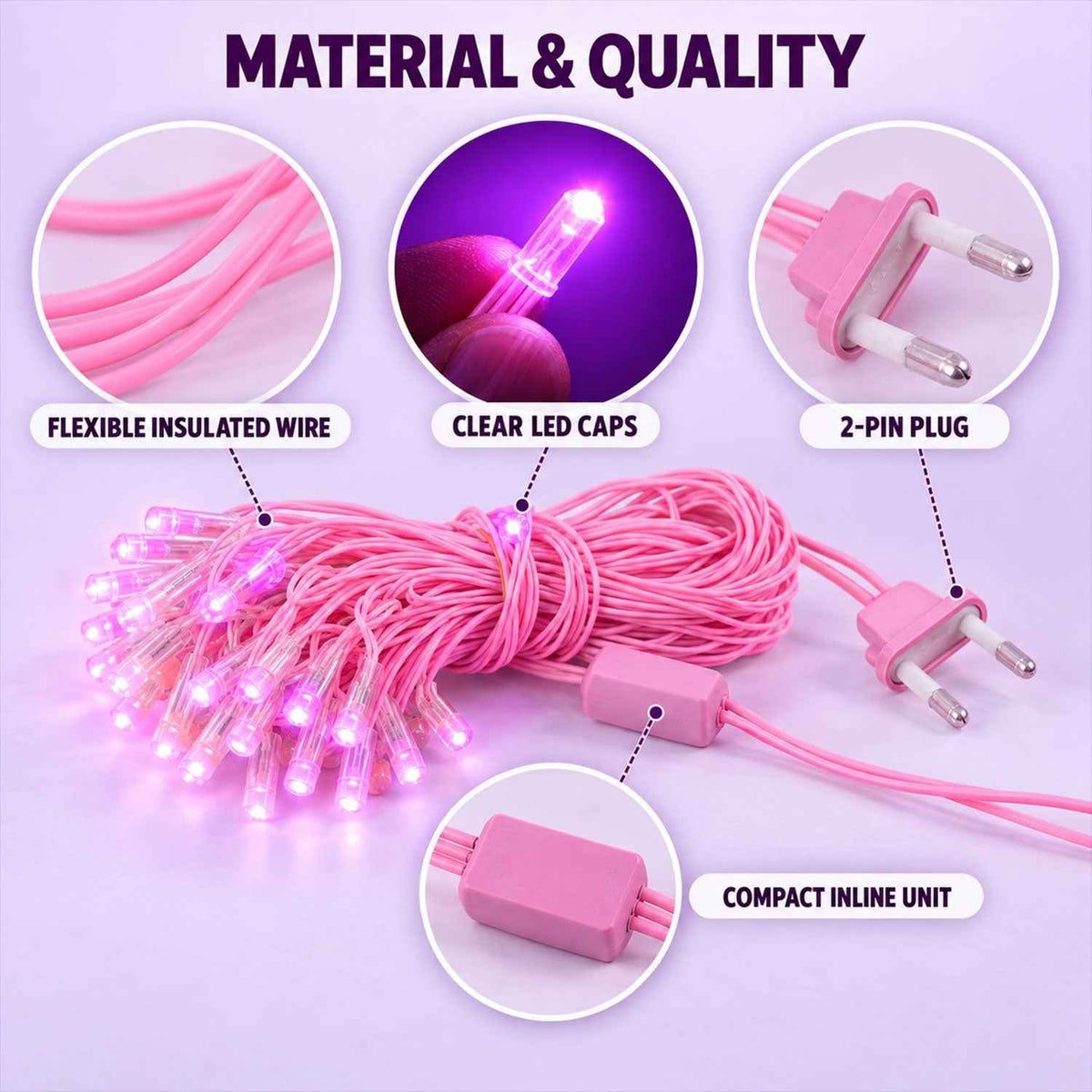 Pink Wire Led Curtain String Lights For Festival And Party Decor (10 Mtr)