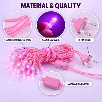 Pink Wire Led Curtain String Lights For Festival And Party Decor (10 Mtr)
