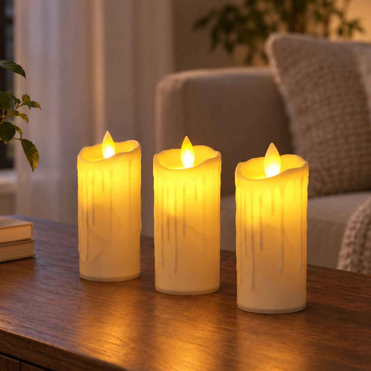Flameless Led Pillar Candle For Festive Table And Home Decor (3 Pc)