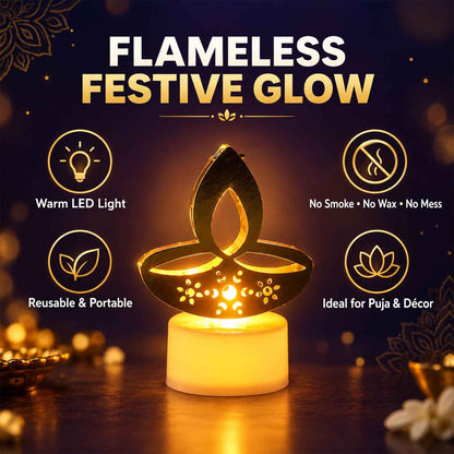 Golden Diya Led Tealight Candles For Diwali Puja And Home Decor (6 Pc Set)