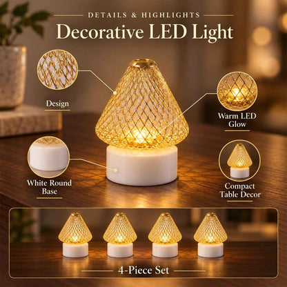 Antique Style Golden Led Tealight Lamps For Festive Table Decoration (4 Pc Set)