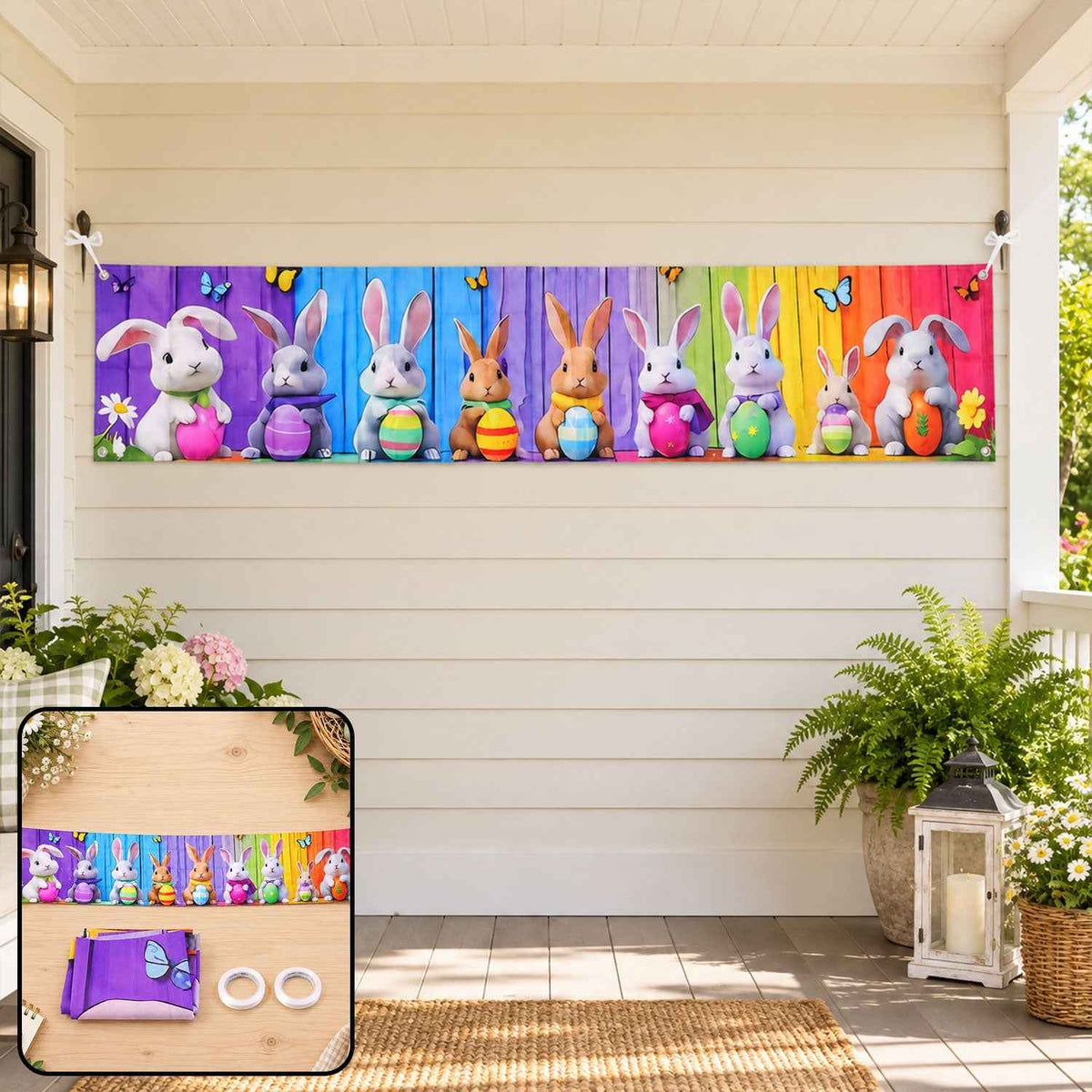Easter Bunny Backdrop Curtain For Spring Party And Fence Decoration (300x50 Cm)