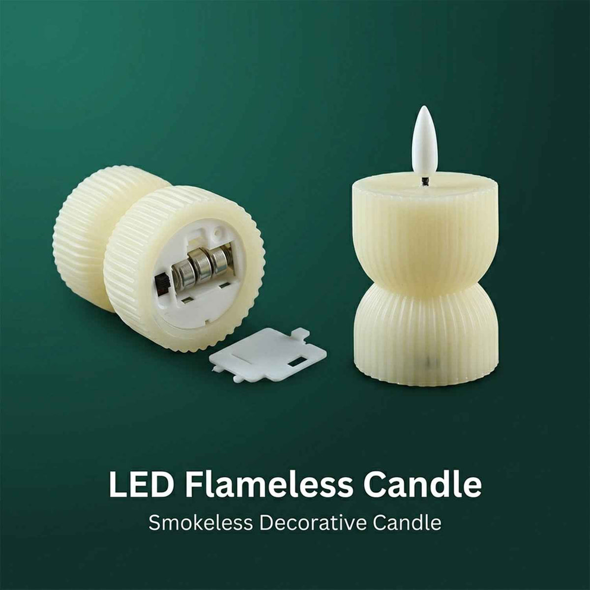 Flameless Led Decorative Candle Set Realistic Flame Ribbed Design (12 Pc)
