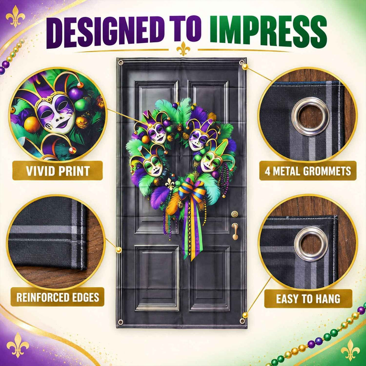 Masquerade Wreath Door Print Backdrop Curtain For Party Decoration (120x60 Cm)