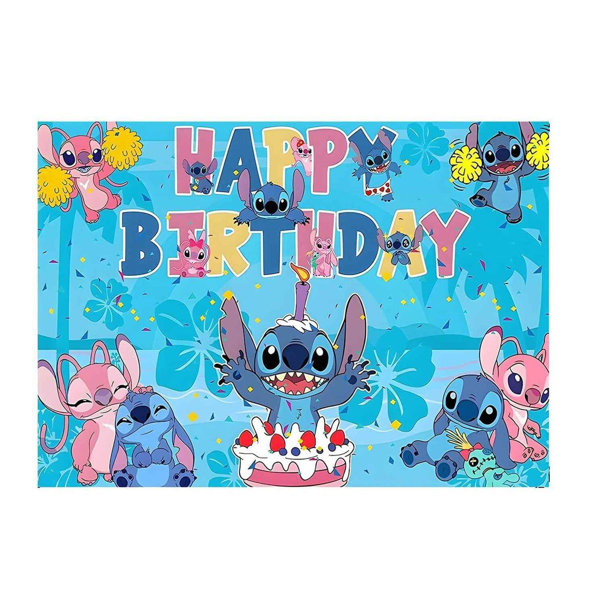 Cartoon Happy Birthday Backdrop Curtain For Kids Party Photo Decor (180x135 Cm)