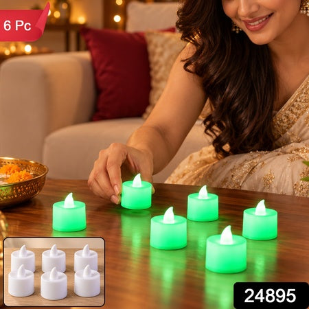 Green Flameless Led Tealight Candles For Festival And Home Decor (6 Pc Set)