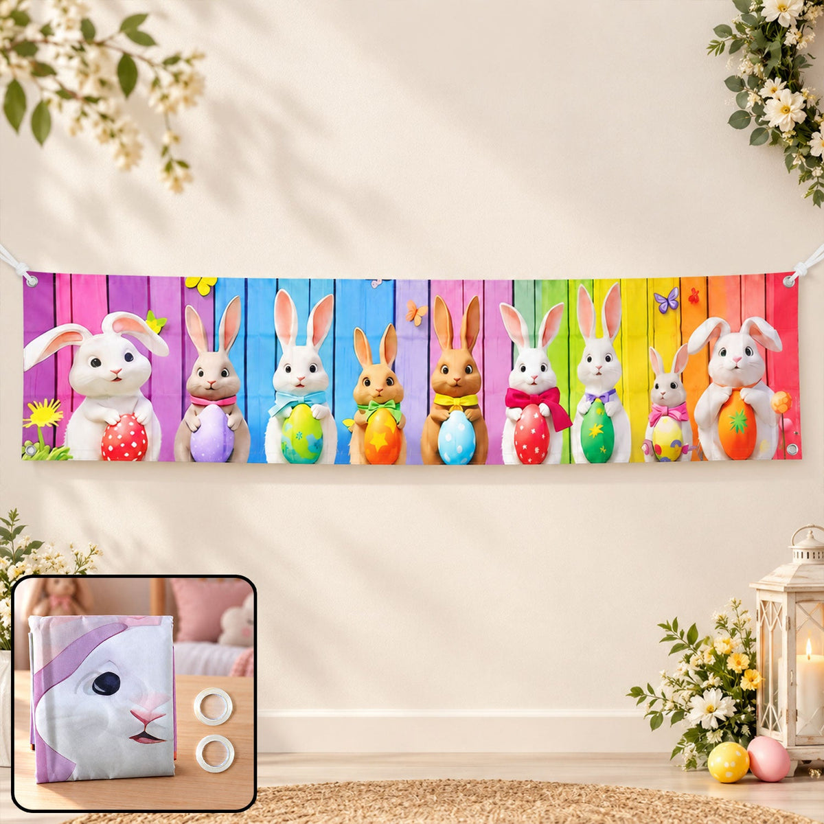 Easter Bunny And Egg Backdrop Curtain For Party Wall And Photo Decor (300x45 Cm)