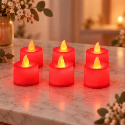 Red Glow Flameless Led Tealight Candles For Festive Home Decor (6 Pc Set)