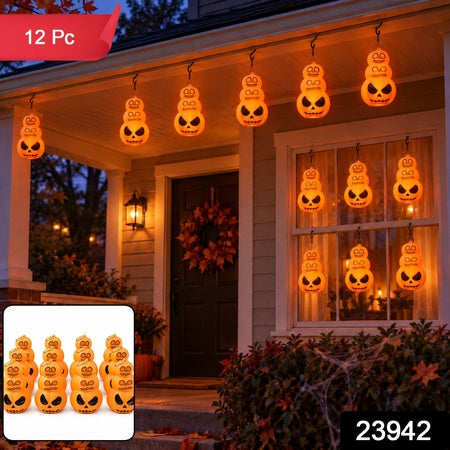 Halloween Three Tier Pumpkin Led Lights For Hanging And Table Decor (12 Pc Set)