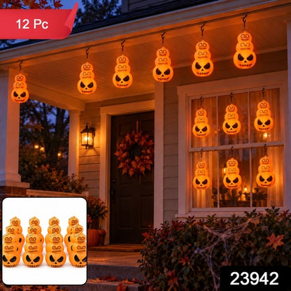 Halloween Three Tier Pumpkin Led Lights For Hanging And Table Decor (12 Pc Set)