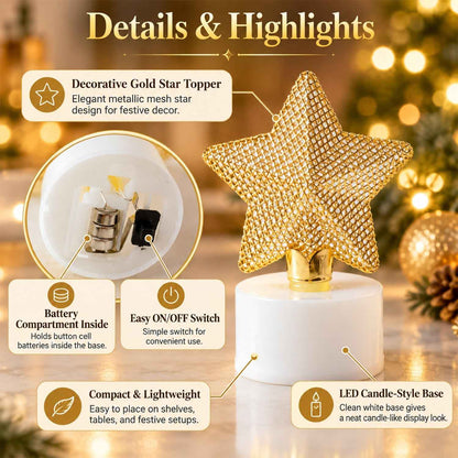 Golden Star Flameless Led Candles For Festive Table And Home Decor (4 Pc Set)