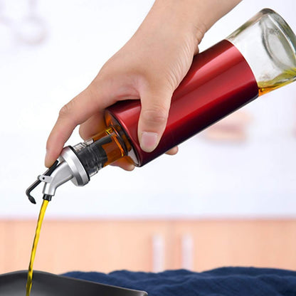 Glass Oil Dispenser With Plastic Covering Oil And Vinegar Bottle (300 Ml)