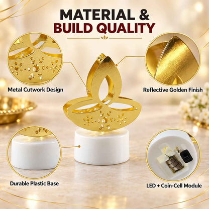 Golden Diya Led Tealight Candles For Diwali Puja And Home Decor (6 Pc Set)
